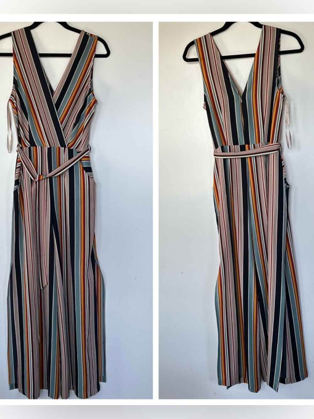 Monteau multi colored strip jumpsuit wide leg & pockets
